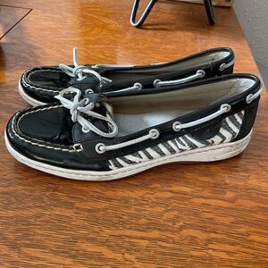 Sperry Sequin Black Leather Top Siders Size 8M EUC